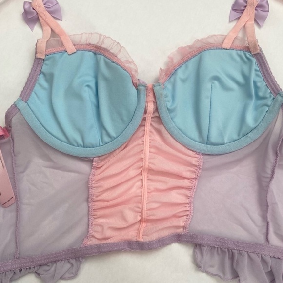 Frilly Micro Mesh Sugar Thrillz Corset Bustier Cotton Candy Pink Purple Cami med - Picture 2 of 8